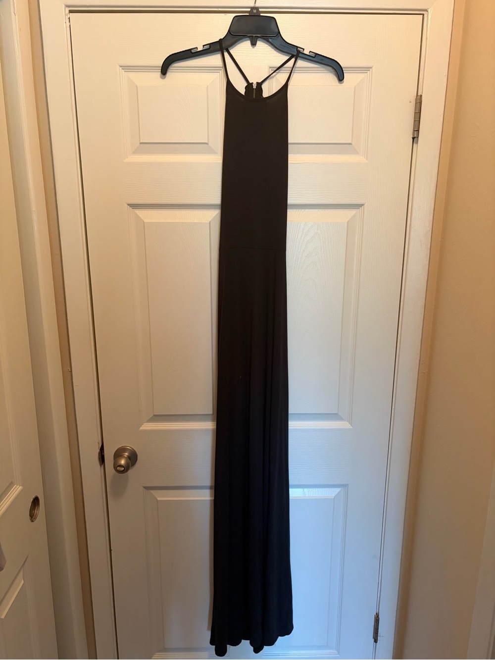 Lovely Day Black Maxi Dress Women’s Medium M Lace Back Gold Zip